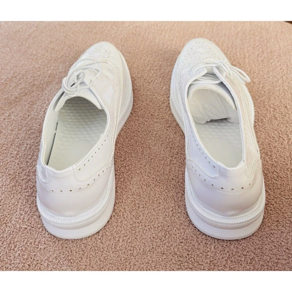 Mens White Patent Wingtip Brogues Platform Dress Shoes A310 Size 43 (size 9 Men)